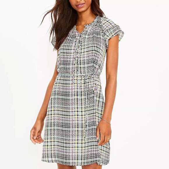 LOFT Houndstooth Print Button Top Dress XXSP - Picture 1 of 5